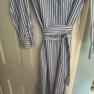 LOFT Long Sleeve Blue and White Striped Dress